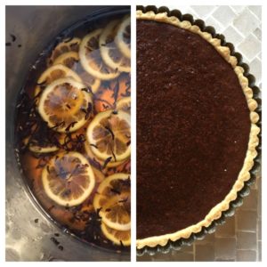 Chocolate Tart with Tea-Candied Pink Lemons