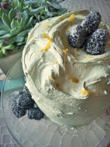 Lemon Blackberry Cake with Matcha Marshmallow Frosting