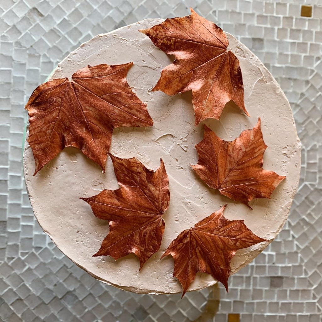 Maple Apple Cake White Chocolate Leaves